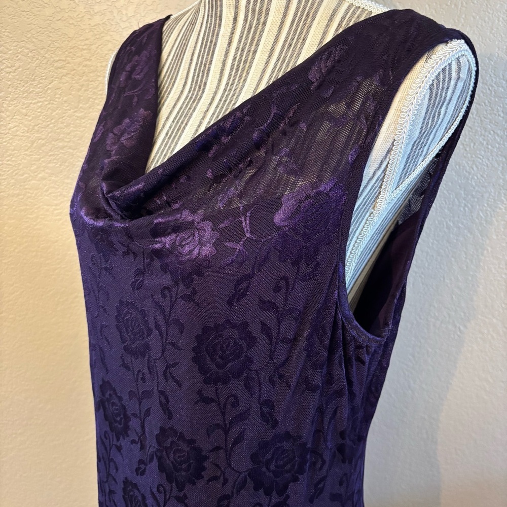 NEW Connected Apparel Dress Size 12 Midi Deep Purple Floral Lace Asymmetrical - Picture 9 of 16